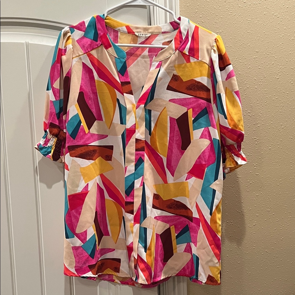 JODIFL Colorful Geometric Print Blouse